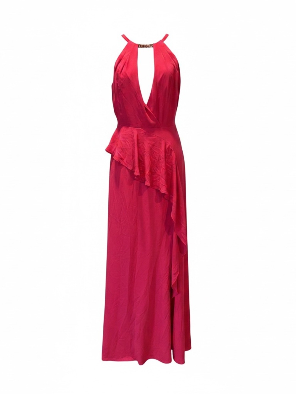 BCBG Fuchsia Halter Maxi Dress with Ruffle Detail